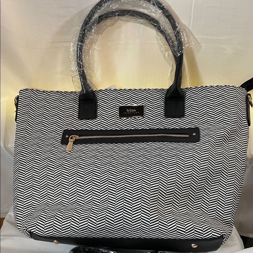 Trina Turk Black and White Chevron Tote